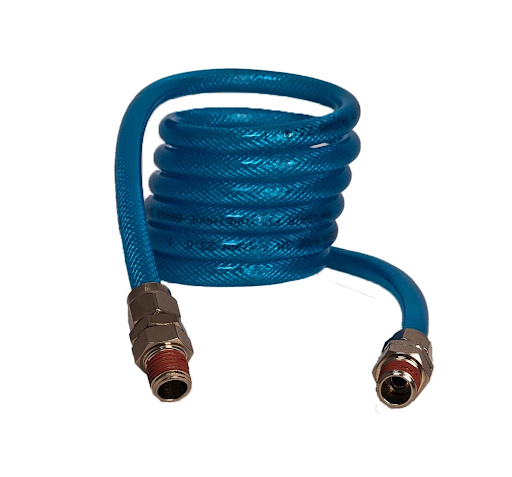 COIL HOSE 3/8 X 6 FT, 1/4 MALE NPT SWIVEL ENDS, REINFORCED POLYURETHANE,  200 PSI RATED