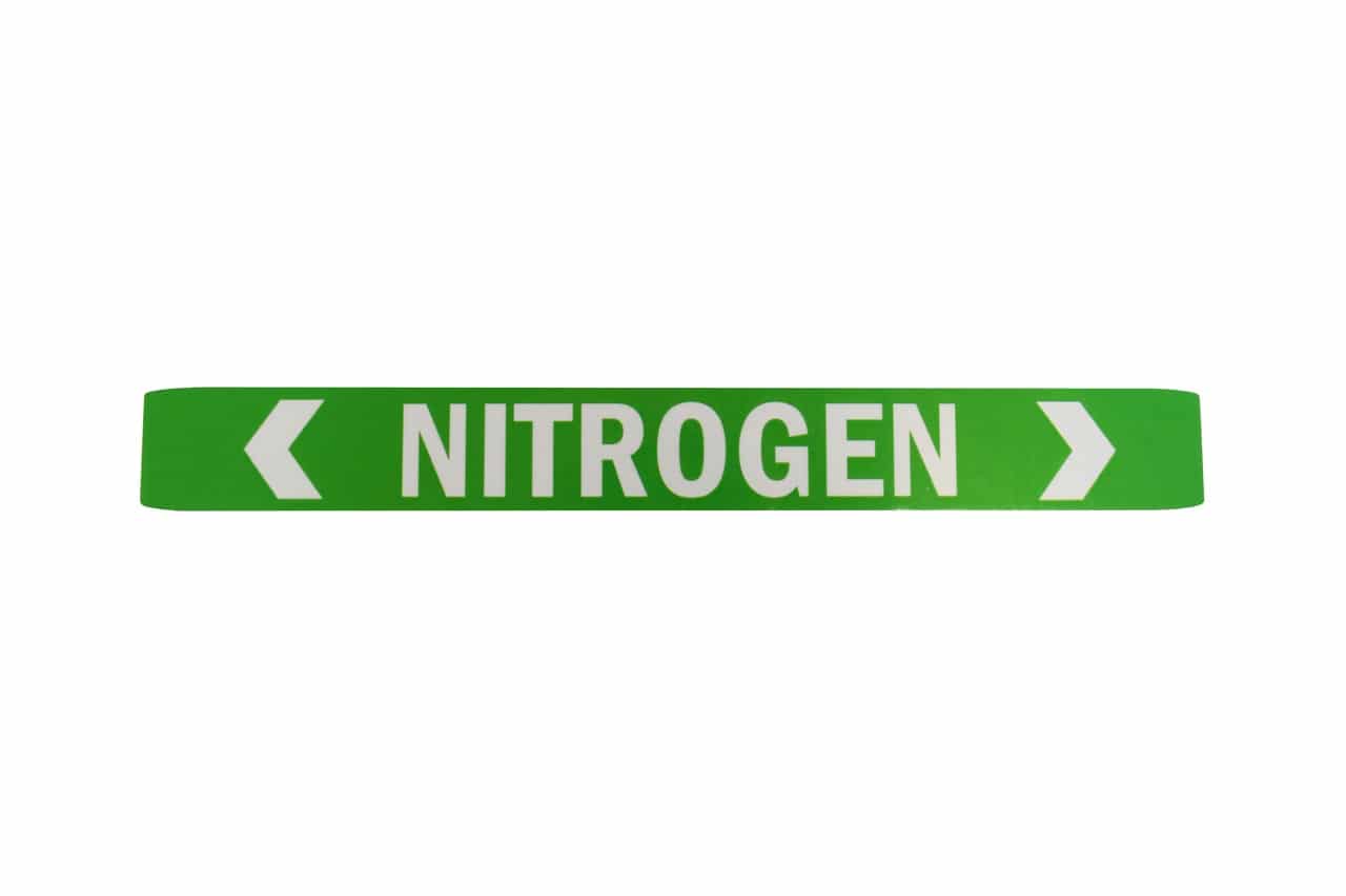 NITROGEN LABEL, GREEN, , cut off unused direction arrow during installation,  1" x 7-1/2",   EACH