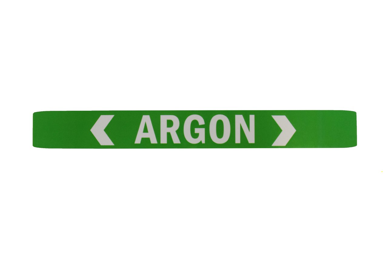 ARGON PIPE LABEL, GREEN, cut off unused direction arrow during installation,  1" x 7-1/2",   EACH