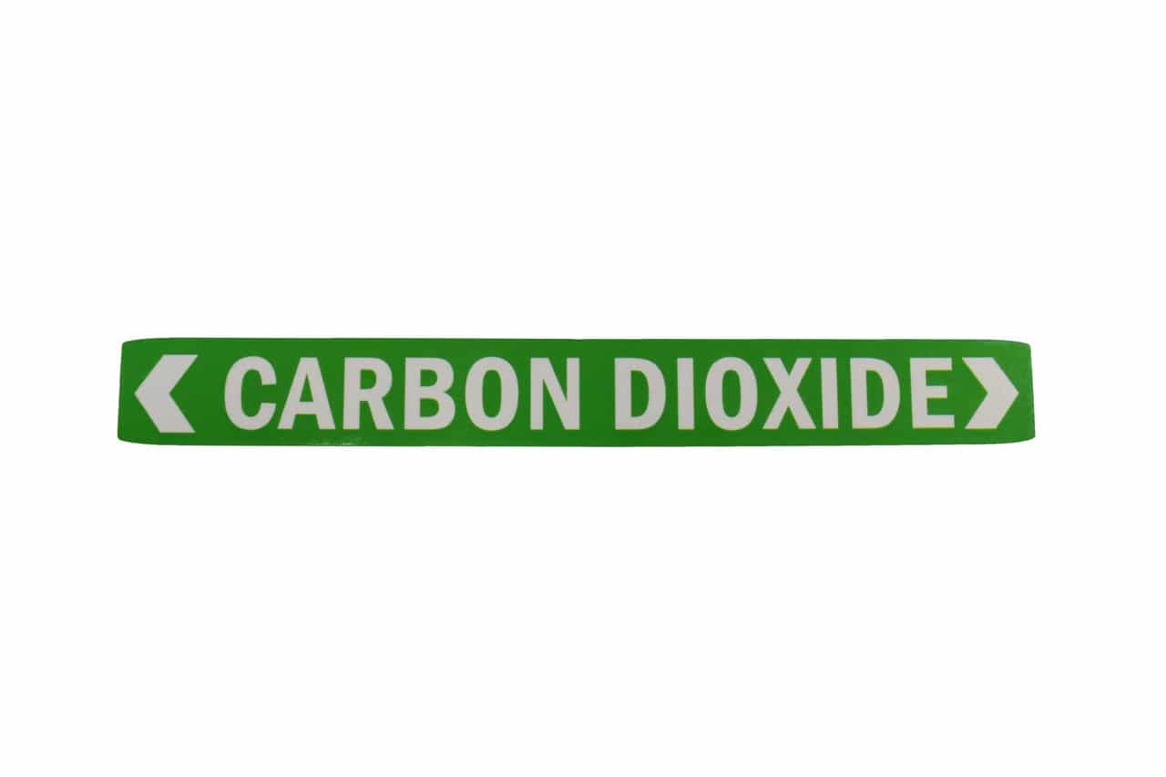 CARBON DIOXIDE LABEL,GREEN, cut off unused direction arrow during installation,  1" x 7-1/2", EACH
