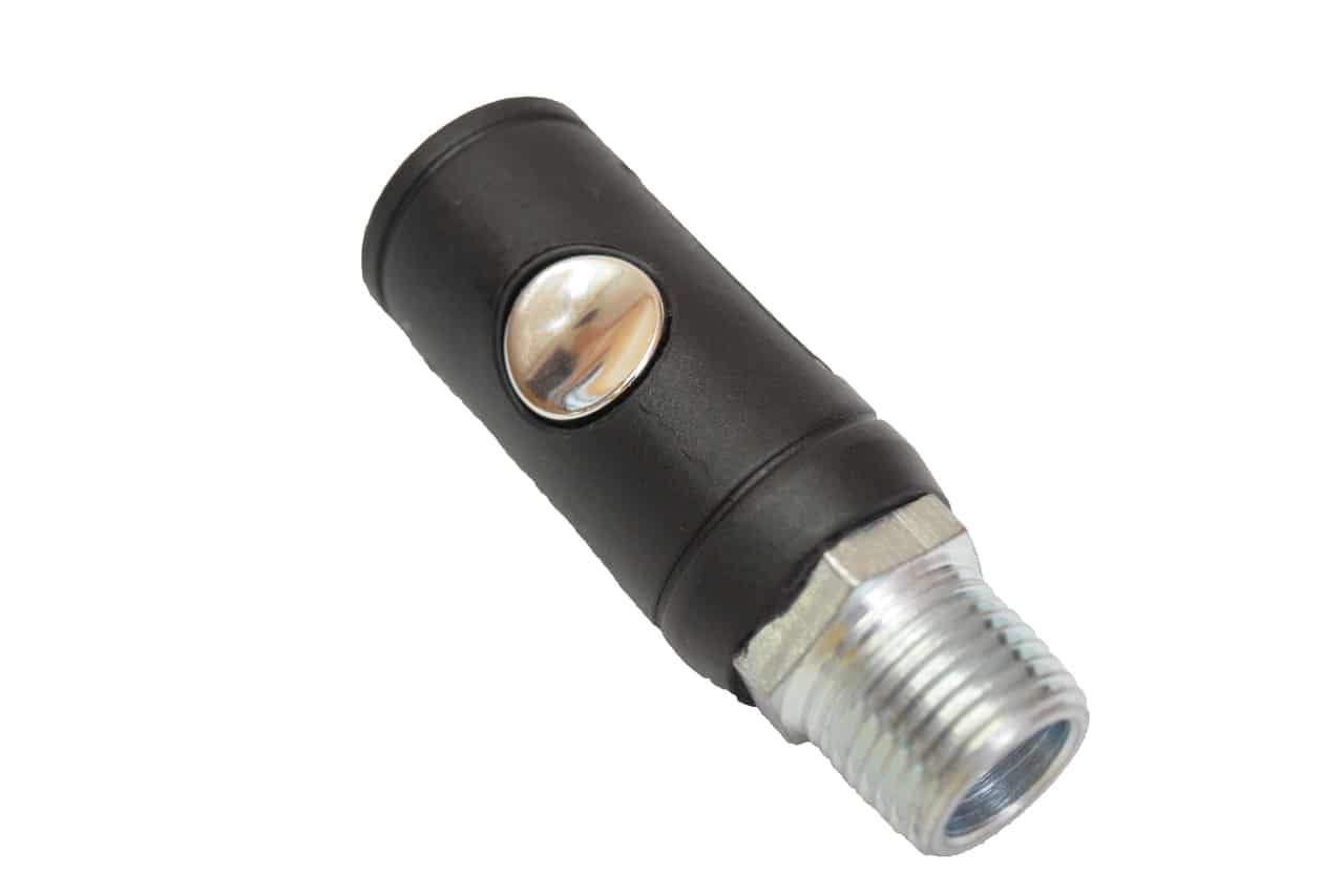 COUPLER,  3/8" MALE NPT THREAD, SAFETY PUSH BUTTON, INDUSTRIAL STYLE, 70 CFM BODY